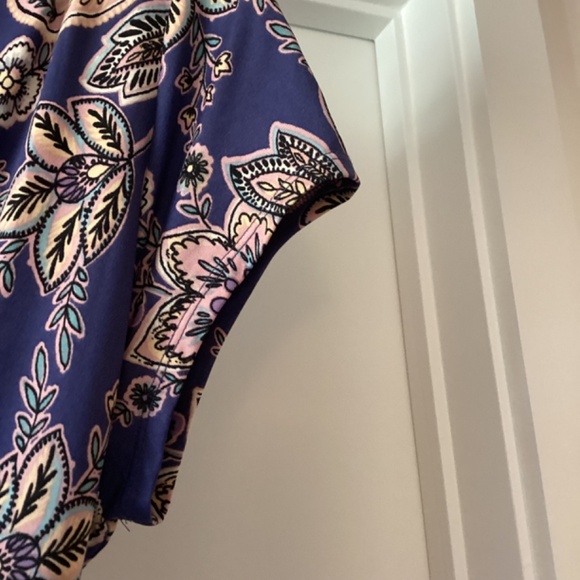 Cap Sleeve Dress with an attached accent belt. Purple, dusty pink, & pale yellow - Picture 5 of 5